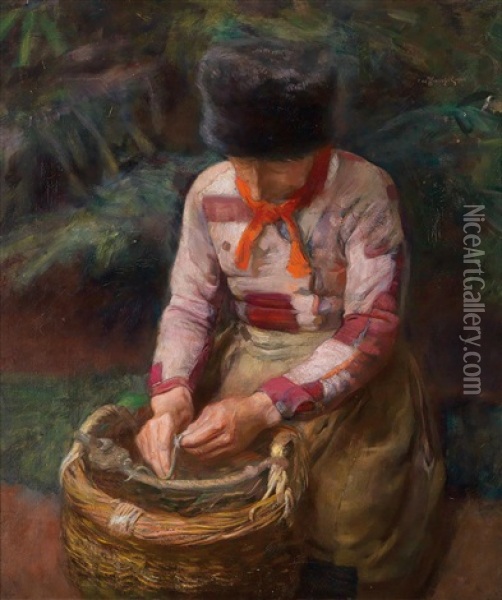At Work Oil Painting - Otto Herschel