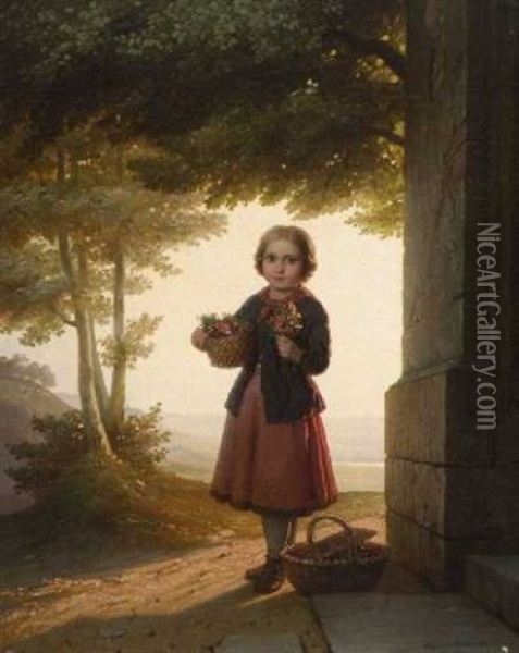 Kleine Blumenverkauferin Oil Painting - Johann Georg Meyer von Bremen