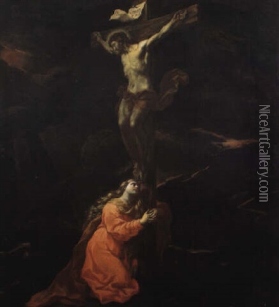 La Maddalena Ai Piedi Del Crocifisso Oil Painting - Giuseppe Ghezzi