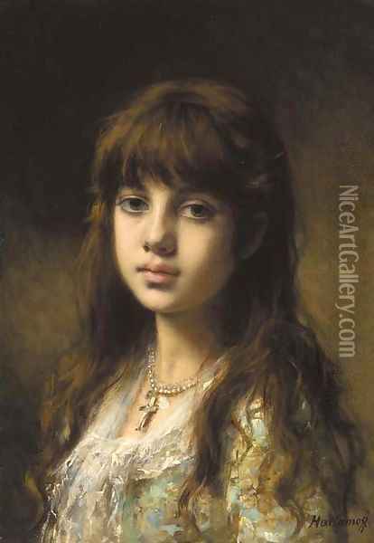 A young girl 2 Oil Painting - Alexei Alexeivich Harlamoff