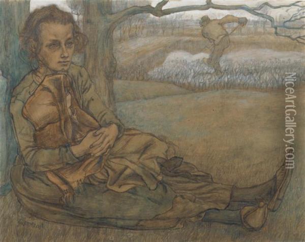 Resting Woman With Child Oil Painting - Jan Toorop
