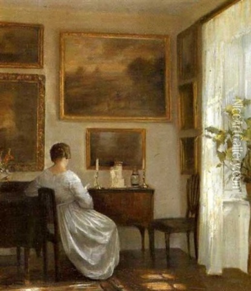 Brevskrivande Kvinna Oil Painting - Carl Vilhelm Holsoe