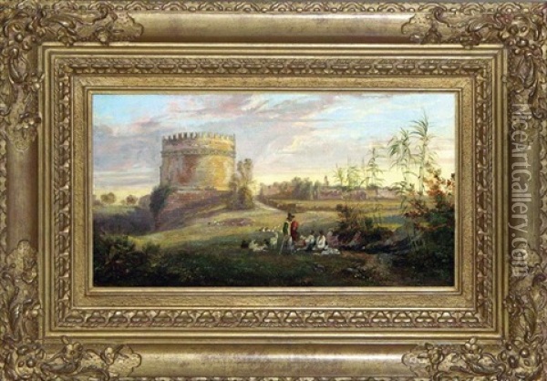 The Tomb Of Cecilia Metella On The Via Appia Oil Painting - Edward Lear