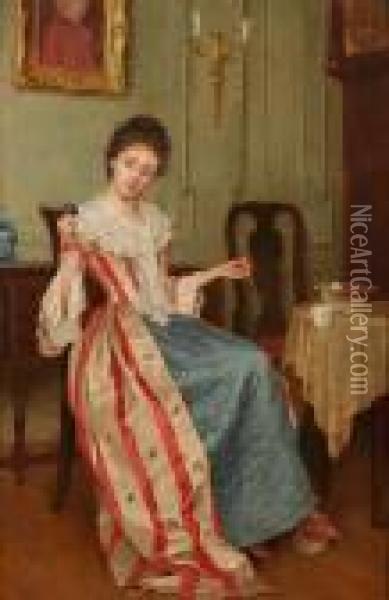 Interior Scene With Lady Winding Wool Oil Painting - Georges Sheridan Knowles