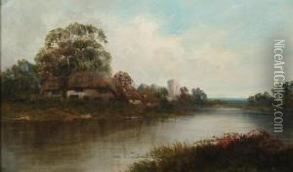 On The Roding, Essex Oil Painting - W.A. Richards
