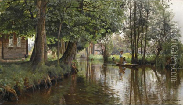 Punting On The River Oil Painting - Peder Mork Monsted