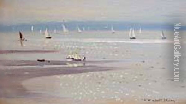 Low Tide At Lepe Oil Painting - Peter Johan Kraft
