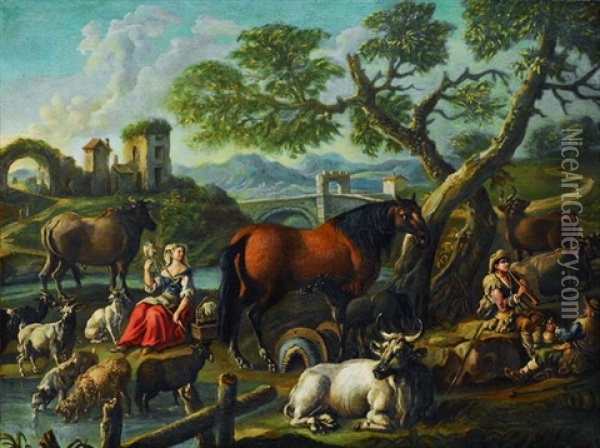 Pastorale Szene Oil Painting - Jacob (Rosa di Napoli) Roos