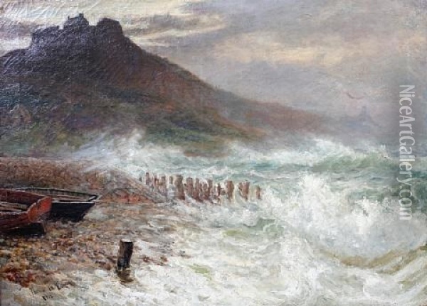 Coastal Scene With Castle Oil Painting - Thomas Marie Madawaska Hemy
