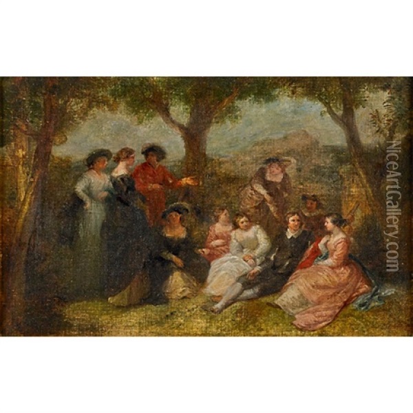 An Outdoor Gathering Oil Painting - Alfred W. Elmore