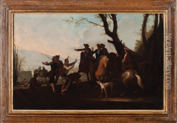 La Halte Des Cavaliers Apres La Bataille Oil Painting - Georg Philipp Rugendas the Elder
