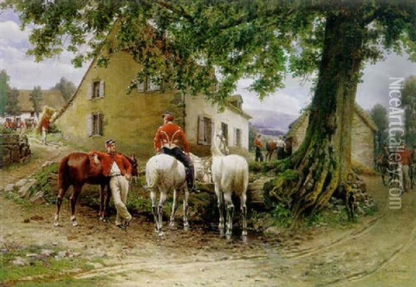 Horsemen Resting Oil Painting - Louis Auguste Georges Loustaunau