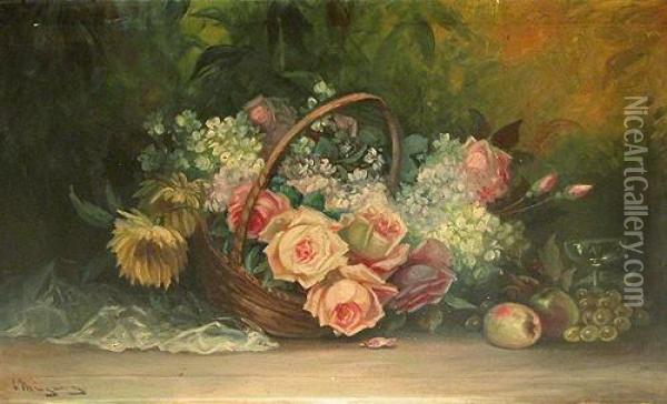 Bodegon De Flores Y Frutas Oil Painting - Eliseo Minguez