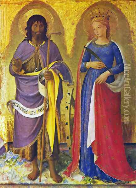 Triptych of Perugia. The Saints John the Baptist and Catherine of Alexandria Oil Painting - Angelico Fra