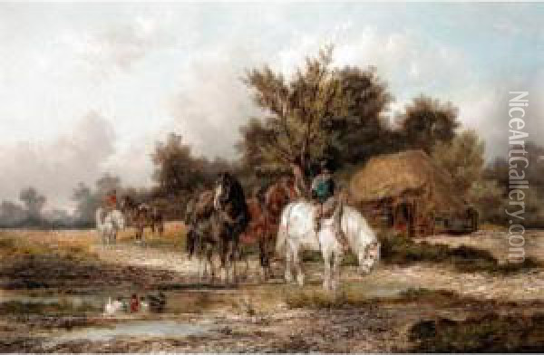 A Pause For Water Oil Painting - Alexis de Leeuw