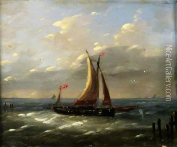 Ship Off The Coast Oil Painting - Louis Charles Verboeckhoven