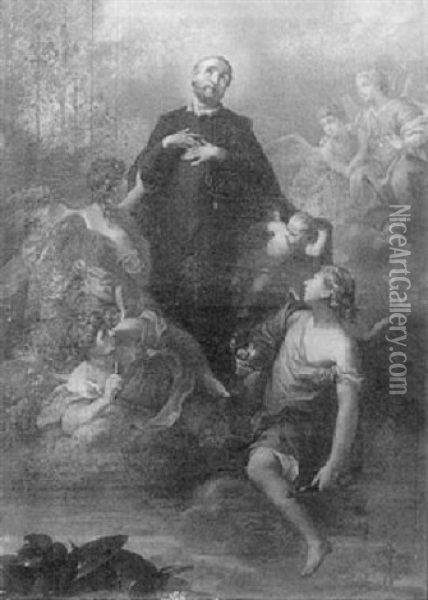San Leonardo In Gloria Oil Painting - Agostino Masucci
