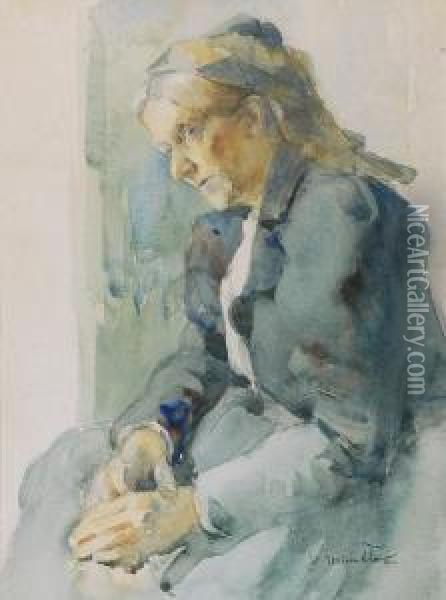 Portret Starej Kobiety Oil Painting - Henryk Uziemblo