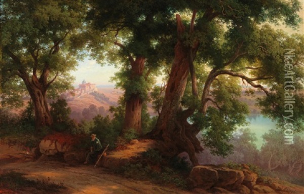 Landscape With Traveller Oil Painting - Hermann Julius Schlegel
