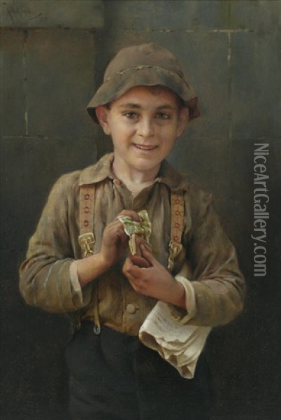 Newsboy Oil Painting - Karl Witkowski