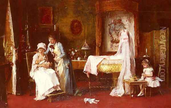 Maternal Happiness Oil Painting - Mihaly Munkacsy