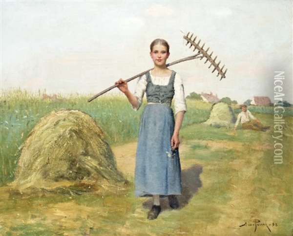 Young Milkmaid Oil Painting - Aime Perret