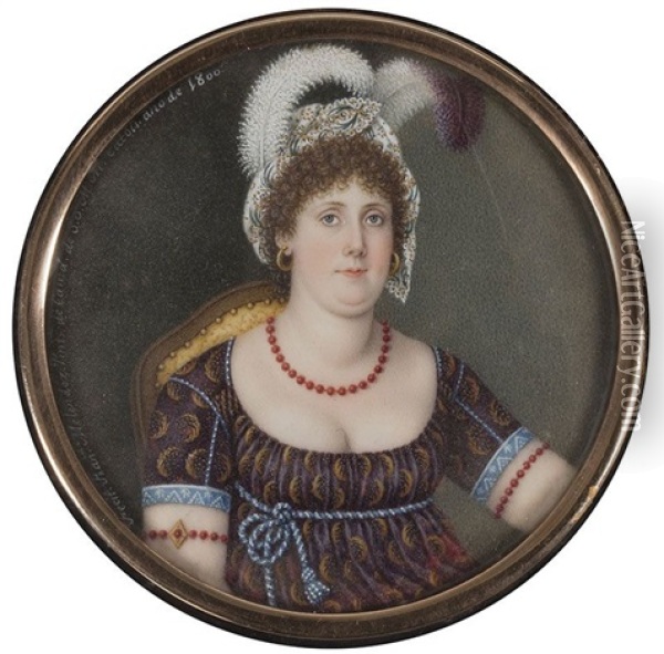Retrato De Dama Con Tocado De Plumas, 1800 Oil Painting - Francisca Efigenia Melendez y Durazzo