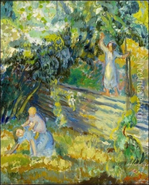 Puutarhassa Oil Painting - Yrjoe Ollila