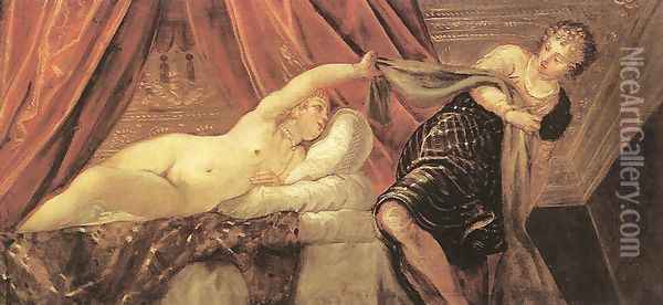 Joseph and Potiphar's Wife c. 1555 Oil Painting - Jacopo Tintoretto (Robusti)