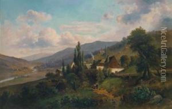 Scene From The Stainzerboden, Styria Oil Painting - Emil Barbarini