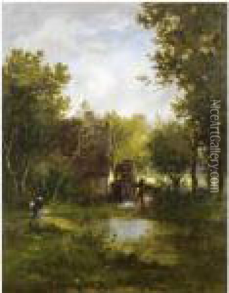 The Old Water Mill Oil Painting - Leon Richet