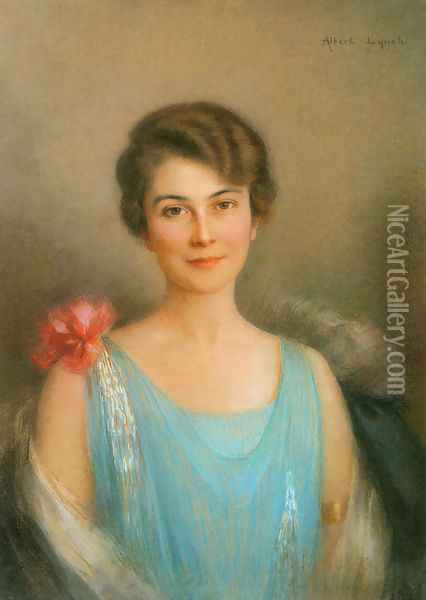 A Portrait Of A Lady In Blue Oil Painting - Albert Lynch
