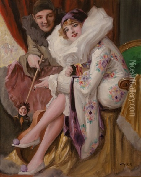 Pierrot Und Pierrette Oil Painting - Richard Geiger
