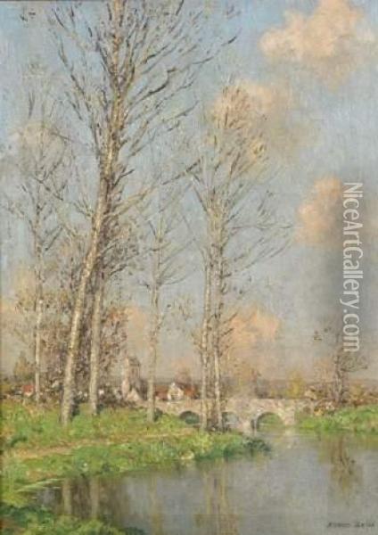 Paysage Au Pont Oil Painting - Marcel Adolphe Bain