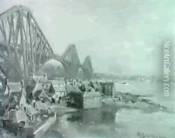 The Forth Bridge From North Queensferry Oil Painting - Robert Payton Reid