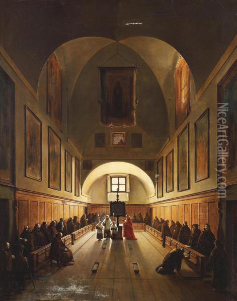 The Choir Of The Capuchin Church In Rome Oil Painting - Francois-Marius Granet