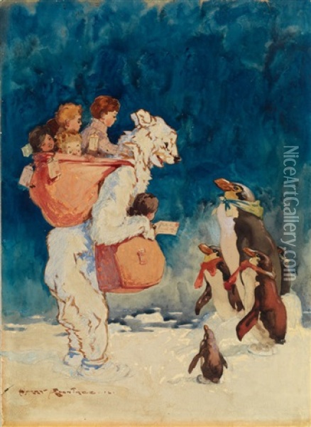 Penguin Greeting Oil Painting - Harry Rountree