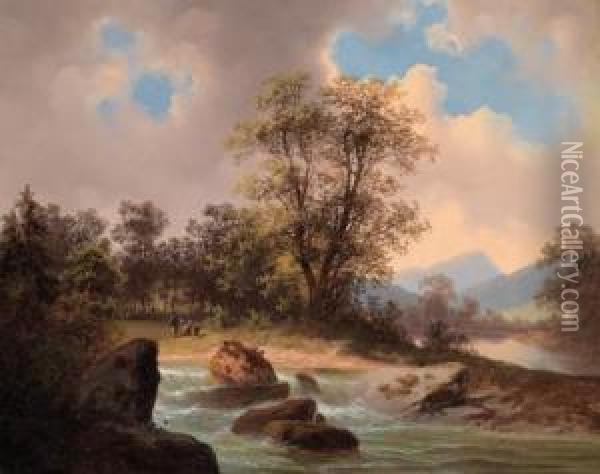 Landschaft Mit Figurlicher Staffage Oil Painting - Gustav Barbarini