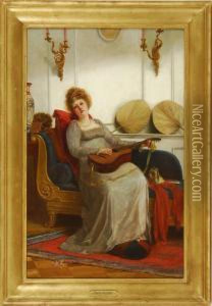 Woman With Guitar Oil Painting - Carlton Alfred Smith