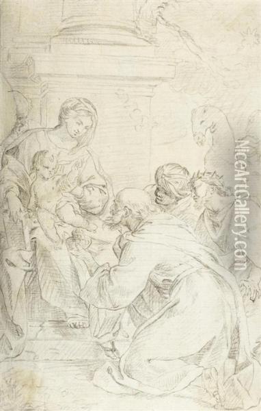 The Adoration Of The Three Kings Oil Painting - Giuseppe Gambarini