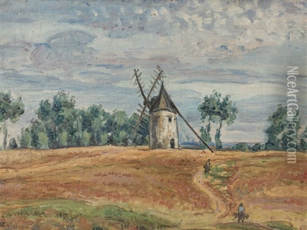 Landscape With Windmill Oil Painting - Jean Peske