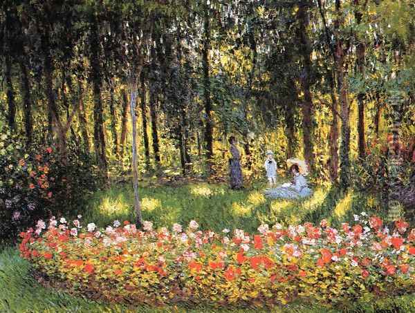 The Artists Family In The Garden Oil Painting - Claude Oscar Monet