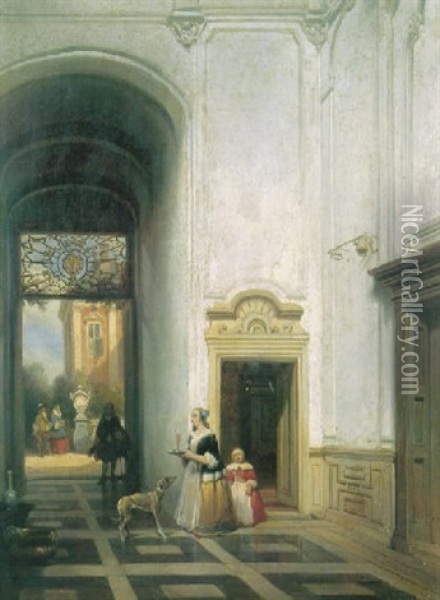 Pantry Maid In A Hallway Oil Painting - Hubertus van Hove
