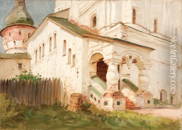 Entrance To The Church Of Saint John The Theologian, In The Kremilin, Rostov Velikiy Oil Painting - Genrich Genrikovich Schmidt