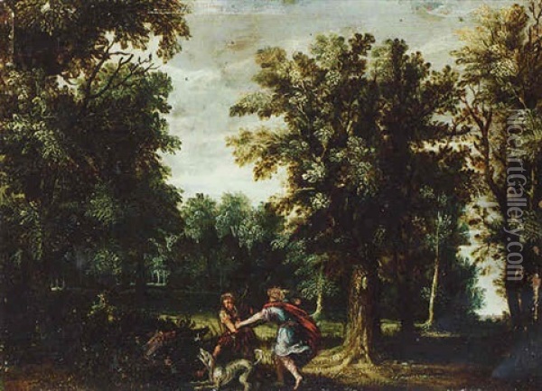 Wooded Landscape With A Boar Hunt Oil Painting - Alexander Keirincx