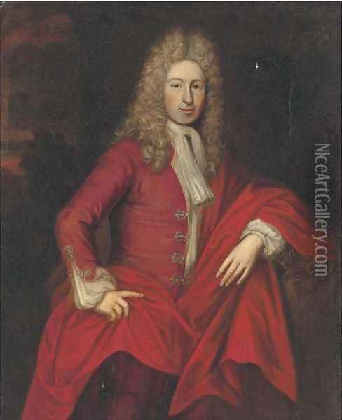 Portrait of William Rawson, three-quarter-length, in a red coat Oil Painting - Sir Godfrey Kneller