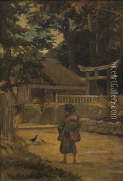 Rue De Village Mito, Province D'idzou, Japon Oil Painting - Georges Ferdinand Bigot