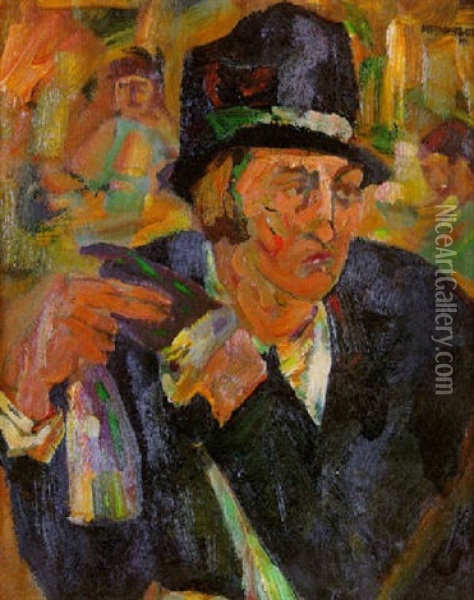 Junger Mann Im Cafe Oil Painting - Albert Weisgerber