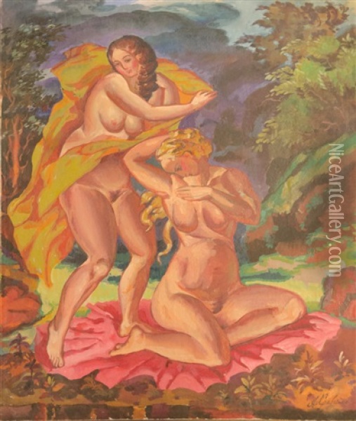 Les Baigneuses Oil Painting - Aleksei Ilych Kravchenko