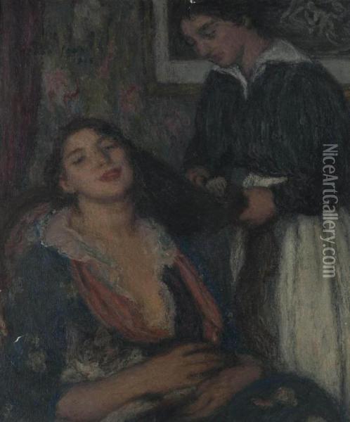 La Coiffure Oil Painting - Edmond Aman-Jean